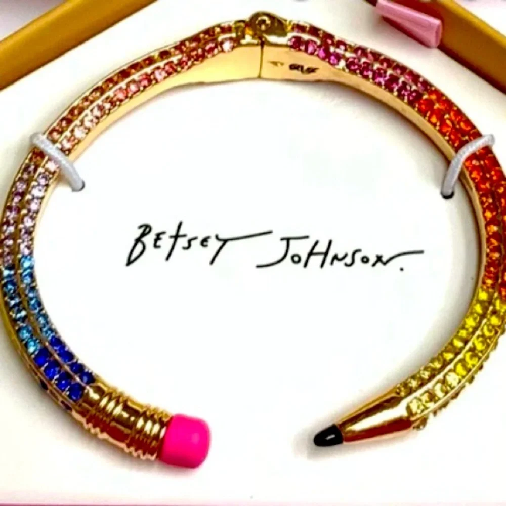 New Betsey Johnson Back to School Rainbow Glitter Pencil Bangle Bracelet - Picture 10 of 14